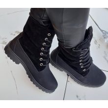 Fekete színű, fűzős, szőrme bélelt,  alsó része műbőr, felső része szintetikus velúr anyagú bakancs 36-41