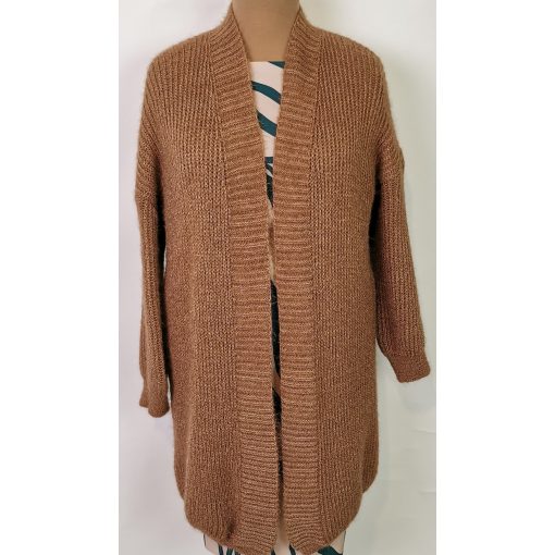 Puha anyagú, gépi kötött, anyagában mintás, hosszított, nyitott kardigán XL/2XL