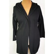 Feketeszínű, kapucnis, zsebes, pamutos anyagú, nyitott kardigán  XL/2XL