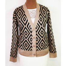 "V" nyakú, gépi kötött, rombusz mintával díszített kardigán 44/46-50/52