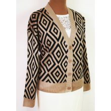 "V" nyakú, gépi kötött, rombusz mintával díszített kardigán 44/46-50/52