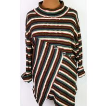 Garbós nyakú, gépi kötött, hosszú ujú, színes mintás,  lefelé bővülő pulóver 2XL/4XL