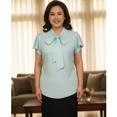   Kerek nyakú, lepke ujjú, nyaknál megköthető díszítésű,   pamutos anyagú felső  M-3XL