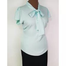 Kerek nyakú, lepke ujjú, nyaknál megköthető díszítésű,   pamutos anyagú felső  M-3XL