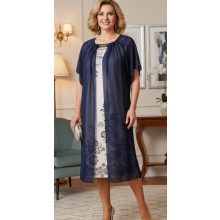 Elől barack alapon, fekete-ezüst virág mintás, felső része muszlin anyagú, rövid ujjú 48-58