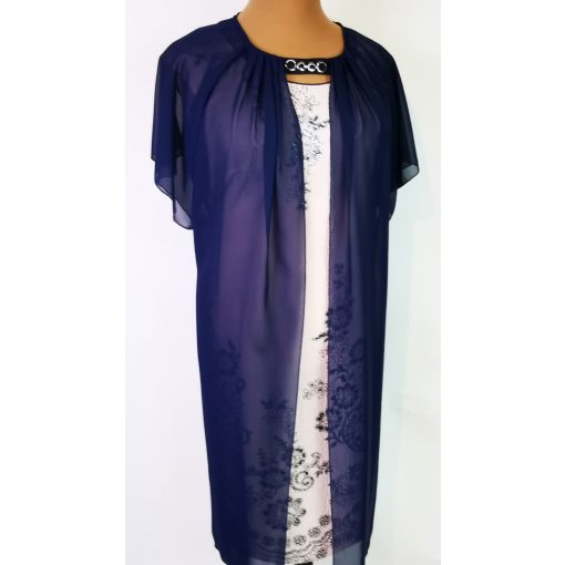 Elől barack alapon, fekete-ezüst virág mintás, felső része muszlin anyagú, rövid ujjú 48-58