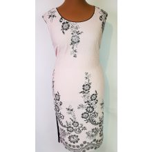 Elől barack alapon, fekete-ezüst virág mintás, felső része muszlin anyagú, rövid ujjú 48-58