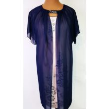 Elől barack alapon, fekete-ezüst virág mintás, felső része muszlin anyagú, rövid ujjú 48-58