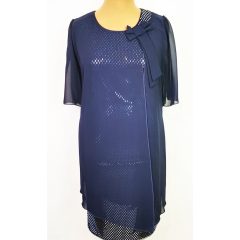   Muszlin ujjú, elől ezüstösen csillogó mintás, muszlin rátétes alkalmi ruha  48-54