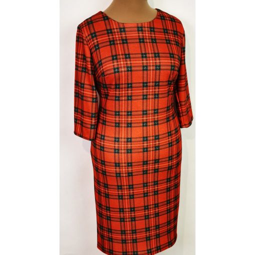 Piros alapon, zöld színű  mintával díszített ruha 42-52