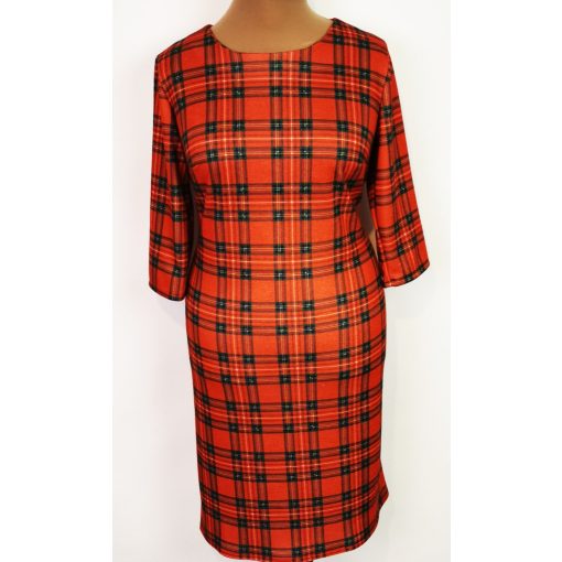 Piros alapon, zöld színű  mintával díszített ruha 42-52