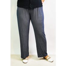 Fekete alapszínen, apró fehér mintás, pamutos, nyári anyagú nadrág 2XL/4XL