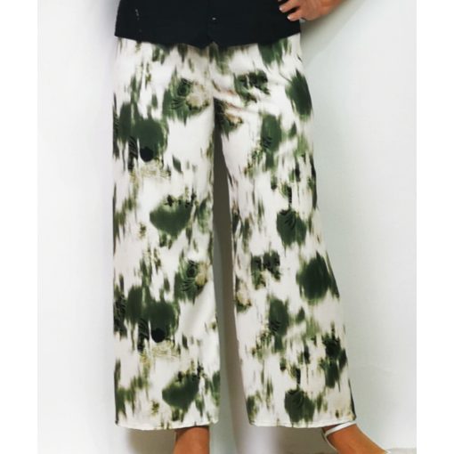 Bő szárú, gumis derekú, krém-zöld színű, pamutos anyagú nadrág XL/2XL