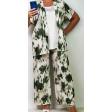 Bő szárú, gumis derekú, krém-zöld színű, pamutos anyagú nadrág XL/2XL