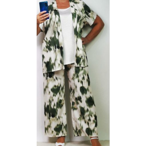 Bő szárú, gumis derekú, krém-zöld színű, pamutos anyagú nadrág XL/2XL