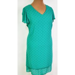 Zöld alapszínen, fekete pöttyös mintás ruha 46-56