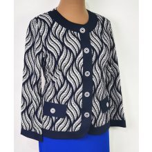 Fehér-sötétkék mintás, hosszú ujjú, alkalmi blézer 44-54