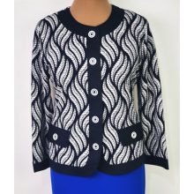 Fehér-sötétkék mintás, hosszú ujjú, alkalmi blézer 44-54