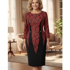   Piros színű betéttel díszített, rugalmas, pamutos anyagú, alkalmi ruha 44-52