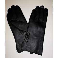   5 ujjas, egyszínű fekete, csuklónál díszített, műbőr kesztyű