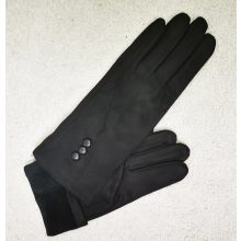 5 ujjas, egyszínű fekete, vékony béléses, díszített kesztyű.