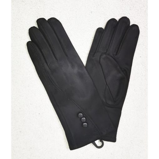 5 ujjas, egyszínű fekete, vékony béléses, díszített kesztyű.
