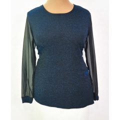   Muszlin ujjú, elől-hátul, enyhén csillogó mintával díszített felső