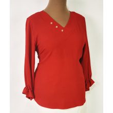"V" nyakú, 3/4-es, piros színű,, nyaknál díszített felső 42-52