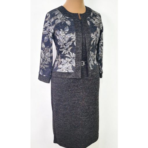 Elől virág mintás, díszcsatos ruha 42-56