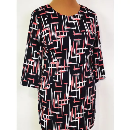 Sötétkék alapon fehér mályva színű mintás, kellemes, rugalmas,selymes anyagú tunika L-3XL
