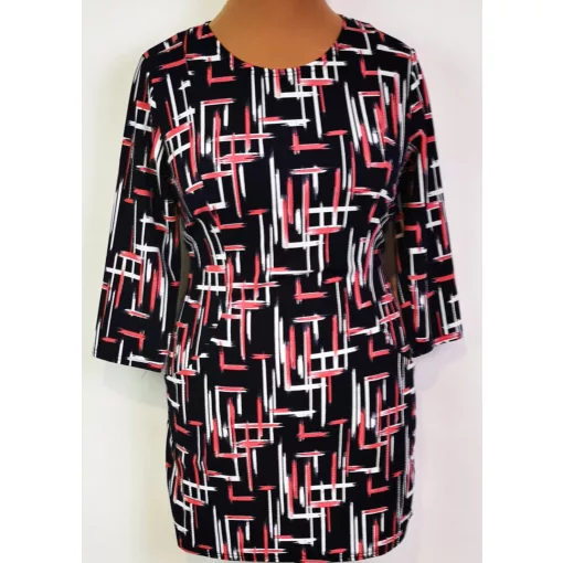Sötétkék alapon fehér mályva színű mintás, kellemes, rugalmas,selymes anyagú tunika L-3XL