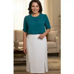   Fehér színű, selyembéléses, harang formájú, hátul gombos, cipzáras alkalmi szoknya 42-54