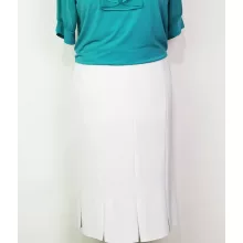 Fehér színű, selyembéléses, harang formájú, hátul gombos, cipzáras alkalmi szoknya 42-54