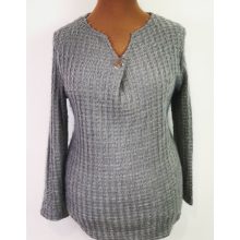 "V"  nyakú, hosszú ujjú, anyagában mintás, világosszürke színű, puha, pamutos anyagú felső 44-54