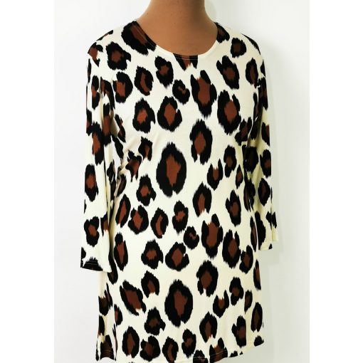 Bézs alapon, barna-fekete mintás, kellemes, rugalmas, pamutos anyagú tunika L-3XL