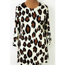 Bézs alapon, barna-fekete mintás, kellemes, rugalmas, pamutos anyagú tunika L-3XL