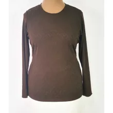 Kerek  nyakú, barna színű, anyagában mintás, selymes anyagú felső L-4XL