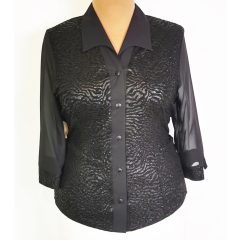 Ingnyakú, elől végig gombos, 3/4-es ujjú felső L-4XL