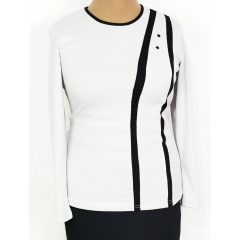   Kerek  nyakú, hátul világosszürke, elől világosszürke alapon, fekete színű mintás, díszített, selymes anyagú felső L-4XL