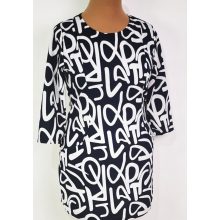 Sötétkék-fehér színű mintás, kellemes, rugalmas, selymes anyagú tunika L-3XL