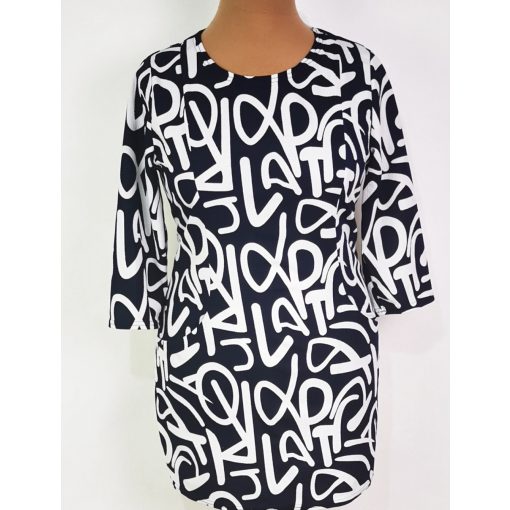 Sötétkék-fehér színű mintás, kellemes, rugalmas, selymes anyagú tunika L-3XL