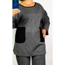 Zsebes, pepita mintás, vastagabb, pamutos anyagútunika felső 2XL/4XL