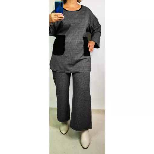 Zsebes, pepita mintás, vastagabb, pamutos anyagútunika felső 2XL/4XL