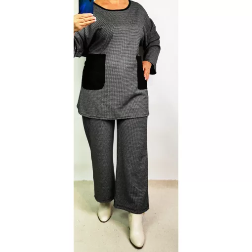 Zsebes, pepita mintás, vastagabb, pamutos anyagútunika felső 2XL/4XL