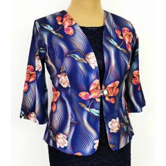   Sötétkék alapszínen, színes mintával díszített blézer L-3XL