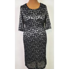   Fekete alapon, ezüst színű, anyagában mintás akalmi ruha 46-54